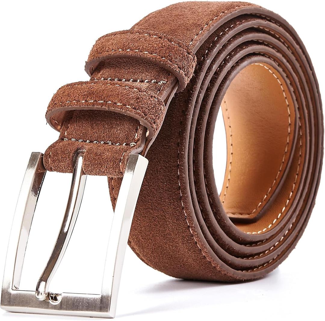 Ximraood Men's Genuine Leather Suede Belts Casual Dress Belt 1 3/8" Wide (Brown)