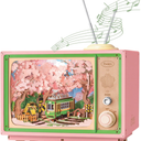 Rolife 3D Wooden Puzzles for Adults DIY Book Nook Kit 16" Japanese Cherry Blossom Music Box Toy Building Set Home Decor Gifts for Girls Boys Adults (Sakura Dreamy Tour)