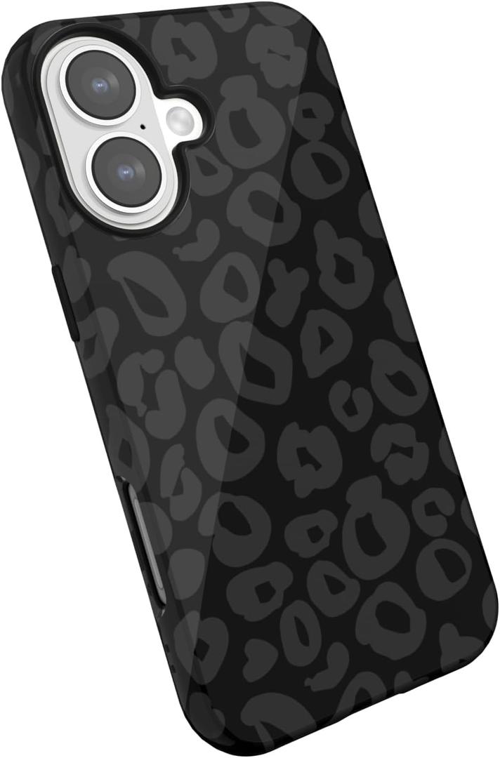 LoeoeL for iPhone 16 Plus Case Cheetah Print, Leopard Pattern Phone Case for Women Girls, Girly Cute Thin Slim Hard Shell Plastic Phone Cover, Luxury Aesthetic Trendy Retro Animal Design, Black