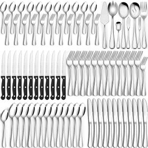 12 Sets of Steak Knives, Butter Knives, Salad Fork, Dinner Fork, Soup Spoons, Big Spoons and 8 Accessory Pieces