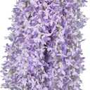 RECUTMS Artificial Lilac Flowers Garland 8Pcs-24Branches 33.5in Fake Syringa Wisteria Vines Faux Silk Lilac Hanging Floral Valentine Day Decor Indoor Outdoor Wedding Arch Birthday Party Garden Purple