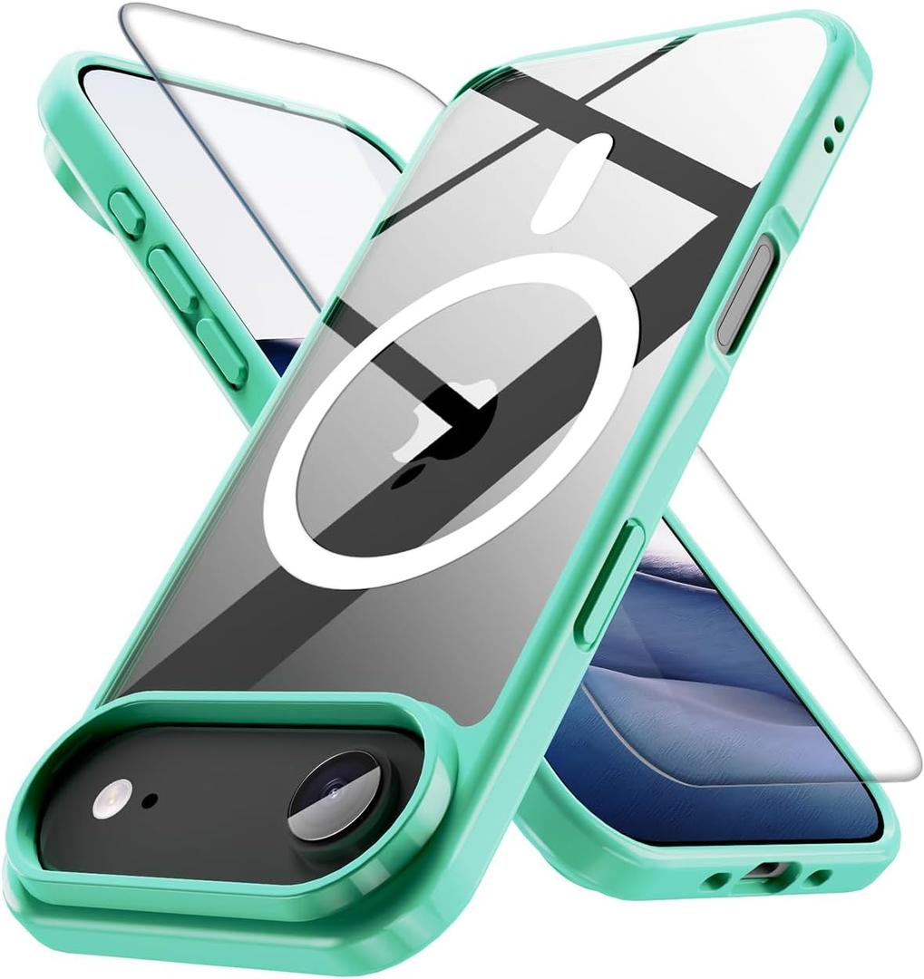 2 x PinLiSheng Anti-Yellowing Magnetic for iPhone Air Case with 1 Screen Protector [Mil-Grade Drop Protection] [Compatible with Magsafe] Shockproof Slim Transparent Protective Phone Case,Clear Green