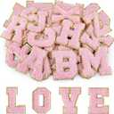 Morcheiong 52Pcs Self Adhesive Chenille Letter Patches A-Z, Chenille Letters for Clothing, Fabric, Shoes, Bags (Light Pink)