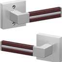 Brushed Nickel Passage Door Handles Without Lock, Brown Leather Interior Door Handle, Hallway/Closets Keyless Door Lever 1 Pack