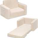 Delta Children Cozee Flip-Out Sherpa 2-in-1 Convertible Chair to Lounger for Kids, Cream
