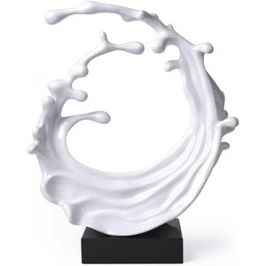 Abstract Sculpture Decor Modern Arts Sea Wave Figurine Table Centerpiece Statue Polyresin White 16.5 inch