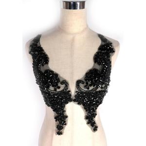 Luxury Look Shiny Rhinestone Pair Applique Patch in Gold Silver champgane AB Color for Prom Dress Belt Arts Crafts Sewing decorat (Black-B)