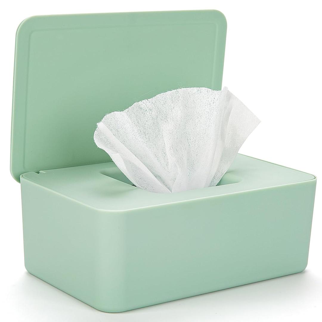 Baby Wipes Dispenser, Wipe Holder for Baby & Adult,Keeps Wet Tissue Fresh, Non-Slip Wipes Case, Flushable Wipe Container with Sealing Design Lid (Green)
