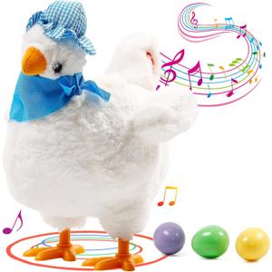 dgdgcool Easter Toys Egg Laying Chicken Toy Electric Chicken Stuffed Animal Dancing Stuffed Plush Toy with Music (White)