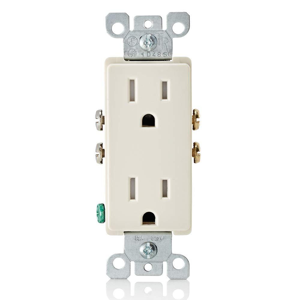 Leviton 15 Amp Decora Tamper-Resistant Duplex Electrical Wall Outlet, 10 Pack, T5325-TMP, Light Almond