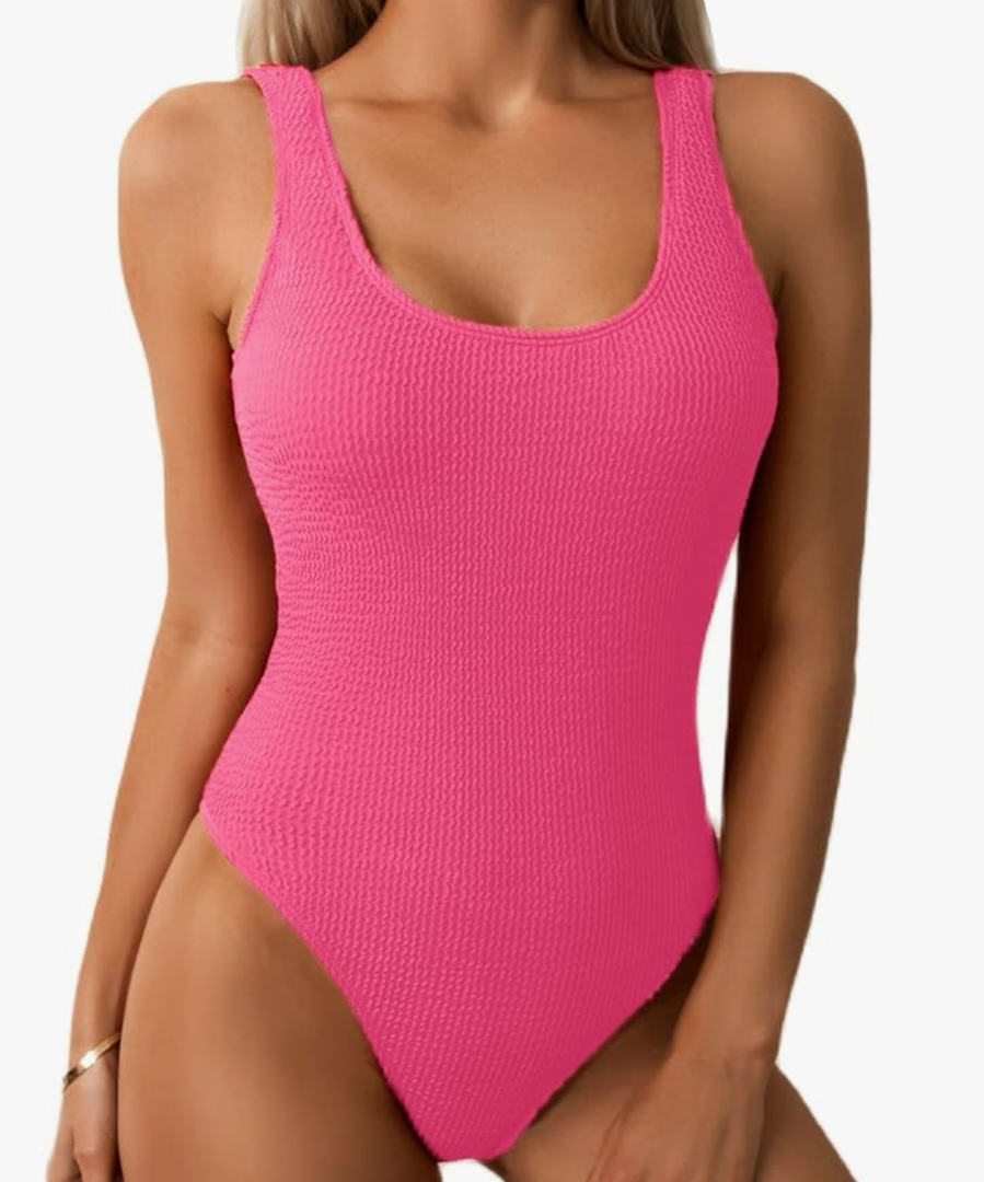 lLimeeke Women One Piece Swimsuit Solid Ribbed Monokini Swimwear Scoop Neck Low Back Bathing Suit, Smal