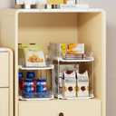 Delamu 4 Pack 2-Tier Bathroom Under Sink Organizers and Storage, Multi-Purpose Stackable Pantry Organization and Storage, Pull Out Clear Kitchen Bathroom Cabinet Organizer with Movable Dividers, White
