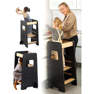 Foldable Toddler Tower - Space-Saving Folding Step Stool for Kitchen Counter, Step Stool Foldable Design, Wooden Kitchen Step Stool for Kids, White