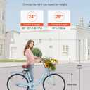 VEVOR Women Bike, 7-Speed and 1-Speed, 24-26 Inch Pink and Light Blue Beach Cruiser Bike, with Large Capacity Basket and Rear Rack, Adjustable Seat, Fits for Cycling, Exercise & Shopping