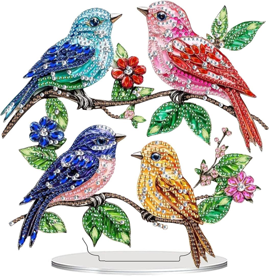 Bimkole Tabletop Diamond Art Kits for Adults Bird, DIY 5D Special Shaped Rhinestone Desk Placement Ornament, Home Office Decor Stand Up Gem Diamond Painting Craft Kit Branches 7.87x7.87inch