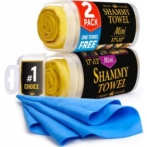 Premium 2pk Mini +1 Free Shammy Cloth for Car Drying - 17x13 - Super Absorbent Chamois Towel for Car - Scratch-Free, Reusable & Soft Cleaning Towel (Yellow, Blue)