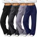 4 Pack Women's Yoga Lounge Pants Wide Leg Sweatpants Loose Jogging Pockets Drawstring Lightweight Pull on Pajamas (L)