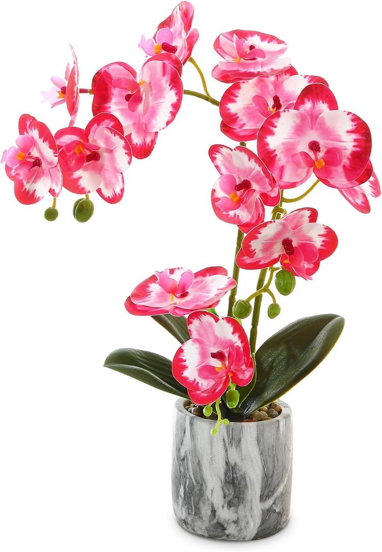 Red Pink Fake Orchids Flowers in Pot Bendable Faux Orchids Artificial Flowers Washable Silk Orchid Phalaenopsis Decor for Home Wedding Table Centerpiece Bathroom Office