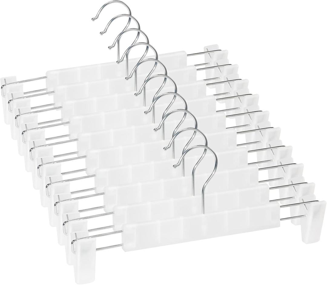 Lamitocs 10 Pack Skirt Hangers, Pants Hangers with Clips360 Swivel Hooks, Space Saving Hangersfor Pants, Skirts, Clothes, Jeans Translucent