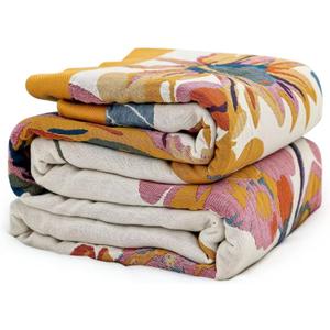 MSGKV Boho Throw Blanket 60''x80'',100% Cotton Blankets for Couch Bed,Cotton Quilt Travel Muslin Blankets Farmhouse Home Decor Soft Lightweight Picnic Blanket (60" x 80", D-flower and Butterfly)