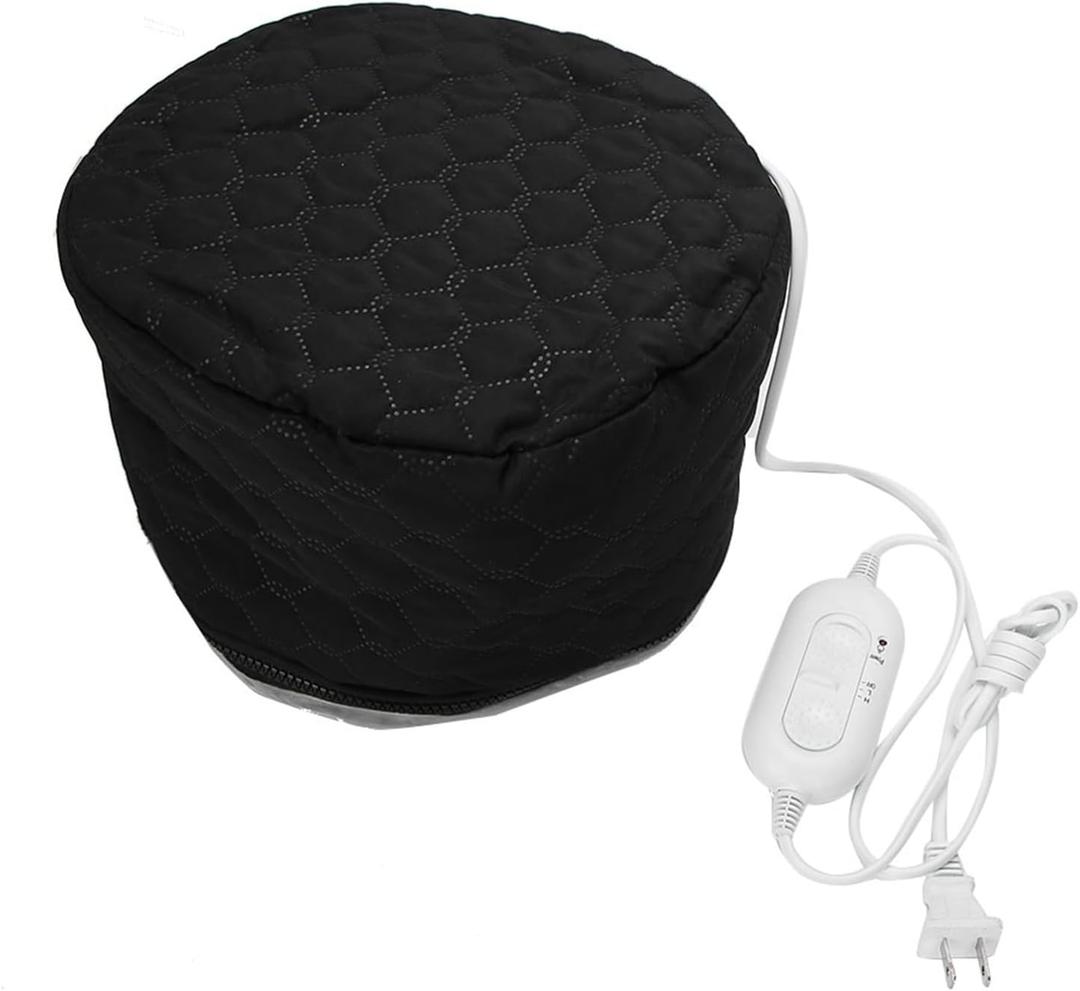 Hair Steamer Cap for Deep Conditioning Electric Heating Cap with 3 Temp Settings, Salon Grade Thermal Hair Treatment Hat for Damaged Hair Repair, Home Spa Use (US Plug, Adjustable Fit)