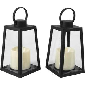 2 Pack 8.6Black Decorative Lanterns with Timer 6H,Battery Operated Flameless Candles, Realistic Flickering Warm White LED Candle, Decorative Lantern for Home Patio Garden