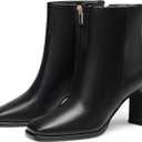 Coutgo Women's Square Toe Ankle Boots Chunky Block Heel Side Zipper Booties Faux Suede Winter Shoes (Black)