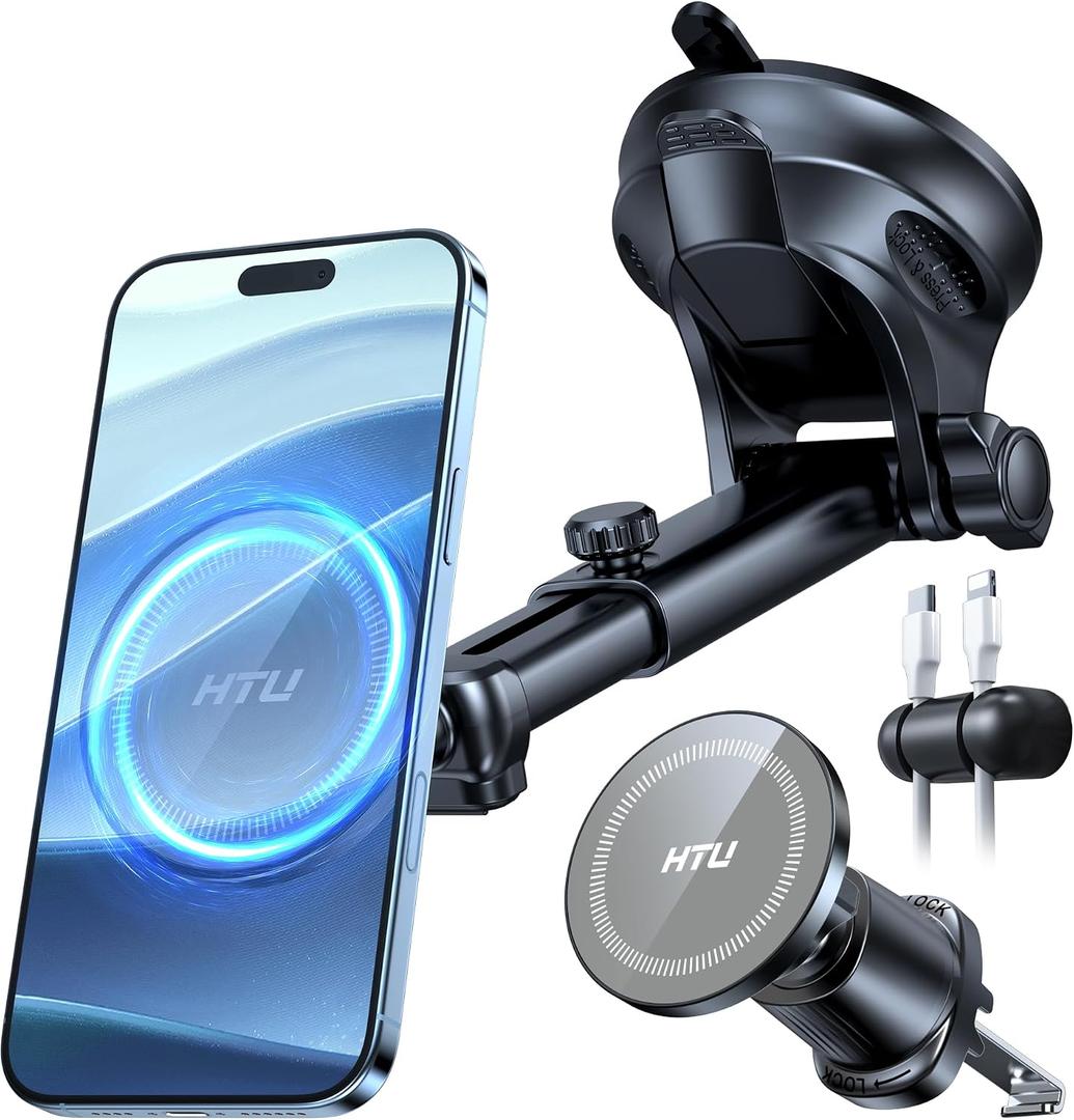 Military-GradeHTU for MagSafe Car MountUpgraded Strongest SuctionMagnetic Phone Holder Cell Stand for Dashboard Windshield Vent,Truck Cradle for iPhone 17 Pro Max 16 15 14 13 12 Tesla,Neutral Gray
