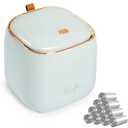 Mini Countertop Trash Can with 10 Rolls of Trash Bags, Waste Can with Press Type Lid, Desktop Trash Can Applicable for Bathroom Vanity,Coffee Table,Offices,Waste Basket (Trash Can-Blue)