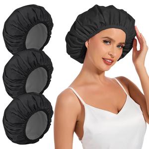 3 Pack Reusable Shower Cap for Women, Waterproof Hair Cap for Shower and Bath, Large Bath Cap for Long Thick Hair