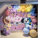 7x5 FT Birthday Banner Backdrop Pink Background Wall Decor for Kids Girls Cartoon Dog Theme Party Decorations