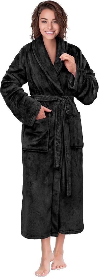 PAVILIA Womens Robe Fleece Plush Soft, Fluffy Fuzzy Cozy Warm Bathrobe, Shower Spa House Long Robe for Women (2X-3X, Black)