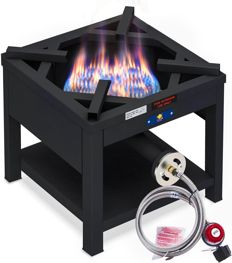 ARC Single Burner Propane Stove, 200,000BTU Cast Iron High Pressure Outdoor Propane Burner Cooker,16.5"Heavy Duty Square Stove, Great For Outdoor Cooking Turkey Fry,Seafood Boil,Homebrewing (Black)