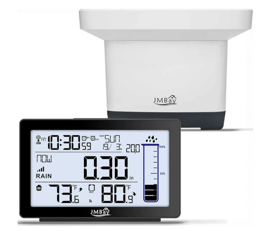 Wireless Digital Rain Gauge with Thermometer, Self-Emptying Rain Collector Monitoring Rainfall,High Precision Remote Rain Gauge Outdoor Indoor for Garden and Yard,Freeze Proof Rain Measure Gauge