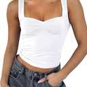 TiulZial Women's Sleeveless Backless Crop Tank Top Sexy Pleated Bustier Sweetheart Neck Strappy Y2K Cami Cropped Tops (White, L)