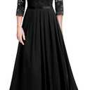 Miusol Women's Elegant Floral Lace 3/4 Sleeve Bridesmaid Formal Maxi Dress (Black)