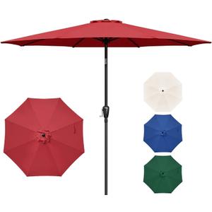 YSSOA 9' Patio Umbrella Outdoor Table Market Yard Umbrella with 8 Sturdy Ribs, Red
