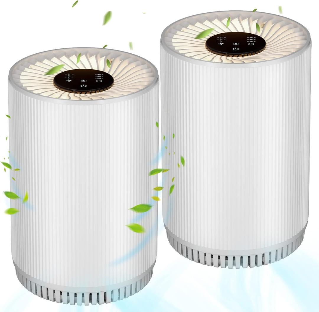 2 Pack Vhoiu Air Purifiers for Home Bedroom up to 690ft, Quiet Air Purifier With Night Light, Whole House Has Fresh Air, H13 True HEPA Air Cleaner For Office, Dorm, Apartment, Kitchen KJ80 (White)
