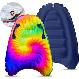 JAMBO Inflatable Surf Body Board with Handles, Boogie Board for Beach, Surfing Swimming Floating Surfboard Boards, Pool Floats Pool Beach Toy for Kids (Tie-Dye Bodyboard) - 1 Pack