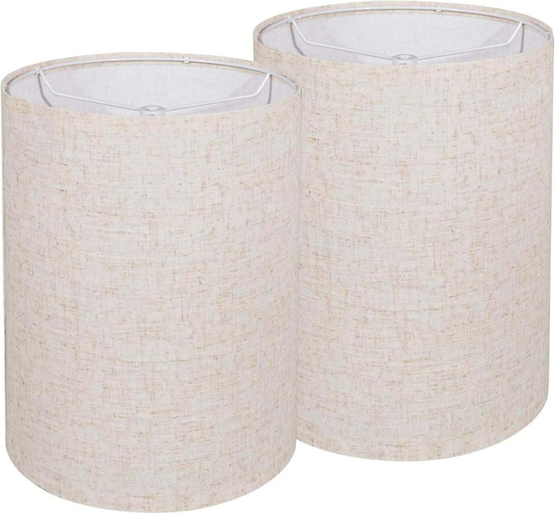 Lampshades set of 2, Tall Lamp Shades, 10" Top X 10" Bottom X 13" High Beige Large Line Fabric Lamp Shades, Easy Assembly Replacement Lampshades