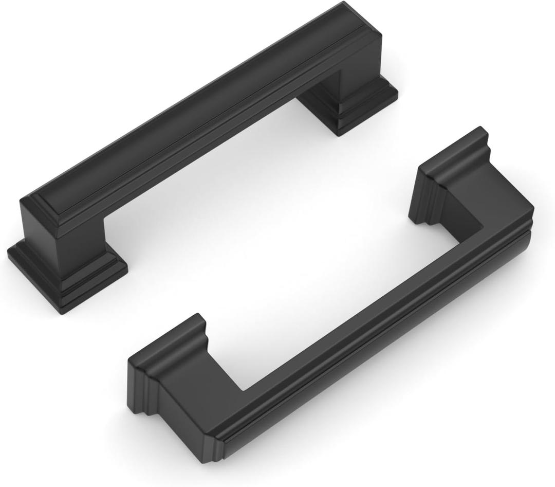 10 Pack Matte Black Cabinet Handles, 3 Inch Hole Center Pulls, Kitchen Cabinet Handles Square Drawer Pulls for Kitchen Bathroom Bedroom