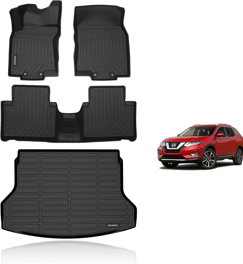 KELCSEECS Floor Mats & Cargo Liner for 2014 2015 2016 2017 2018 2019 2020 Nissan Rogue (Not Fit Sport) Car Mats Cargo Mat Trunk Mat All Weather Rogue Floor Mats Trunk Liner Black