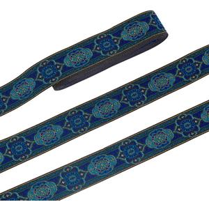 PH PandaHall 1.3 Inch Vintage Jacquard Ribbon, 7 Yards Emobridered Woven Ribbon Boho Fabric Sewing Woven Ribbon Persian Floral Trim Fringe Decor Trim for Ramadan Clothing Embellishment Decoration (Blue)