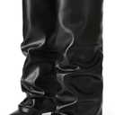 Synchoiss Womens Knee High Boots Wide Calf Chunky High Heel Boots Fashion Fold Over Boot Pointed Toe Winter Fall Tall Boots for Women Pull on Trendy, 8.5