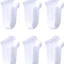 Kids Ankle Socks Boys Seamless Short Socks Girls School 4-16 Years 6 Pairs Youth Cotton Low Cut Uniform Sock (White)