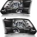 Headlights fit 09-18 Dodge Ram 1500/10-18 Dodge Ram 2500 3500 4500 5500 (Only Fit Factory Quad Style Halogen Headlamp) Black Housing Clear Reflector