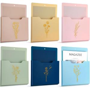 Kosiz 6 Pcs Magnetic File Holder Magnetic Wall File Organizer Paper Holder for Refrigerator Office Supplies Storage Mail Organizer Case Storage Pocket (Floral)