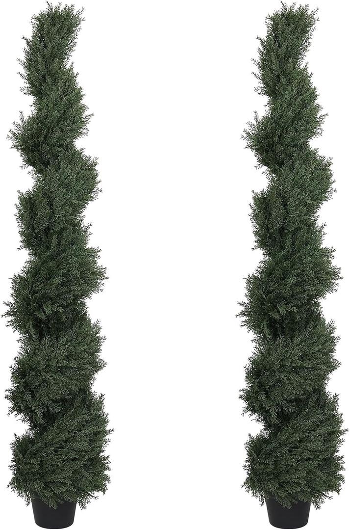 5ft Tall Spiral Topiary Trees Artificial Outdoor Set of 2