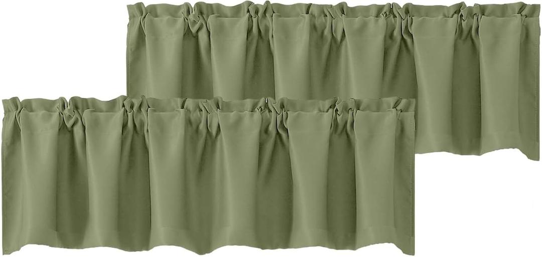 Chyhomenyc Sage Green Valances for Window, Room Darkening Short Curtains for Kitchen Bedroom Living Room, Rod Pocket Top Small Window Treatment Valance RV Bunk Panels, 60" Wx18 L, 2 Pieces