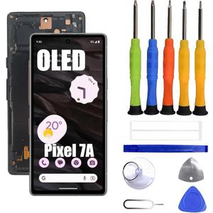 OLED LCD Display Compatible with Google Pixel 7A Screen Pantalla Touch Digitizer Replacement [with Frame] [with Fingerprint] with Repair Tool kit